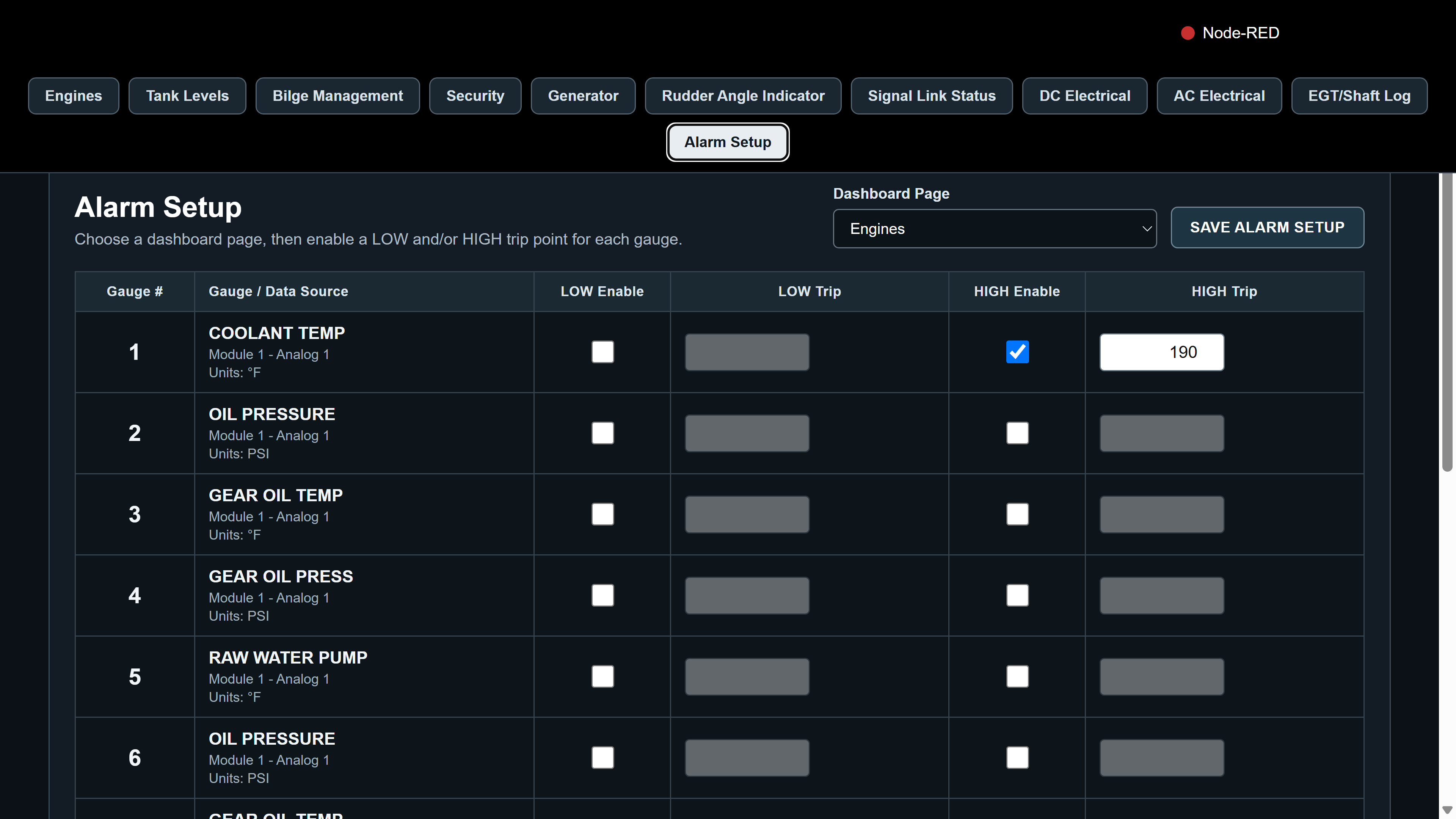 FloatVue alarm setup screenshot